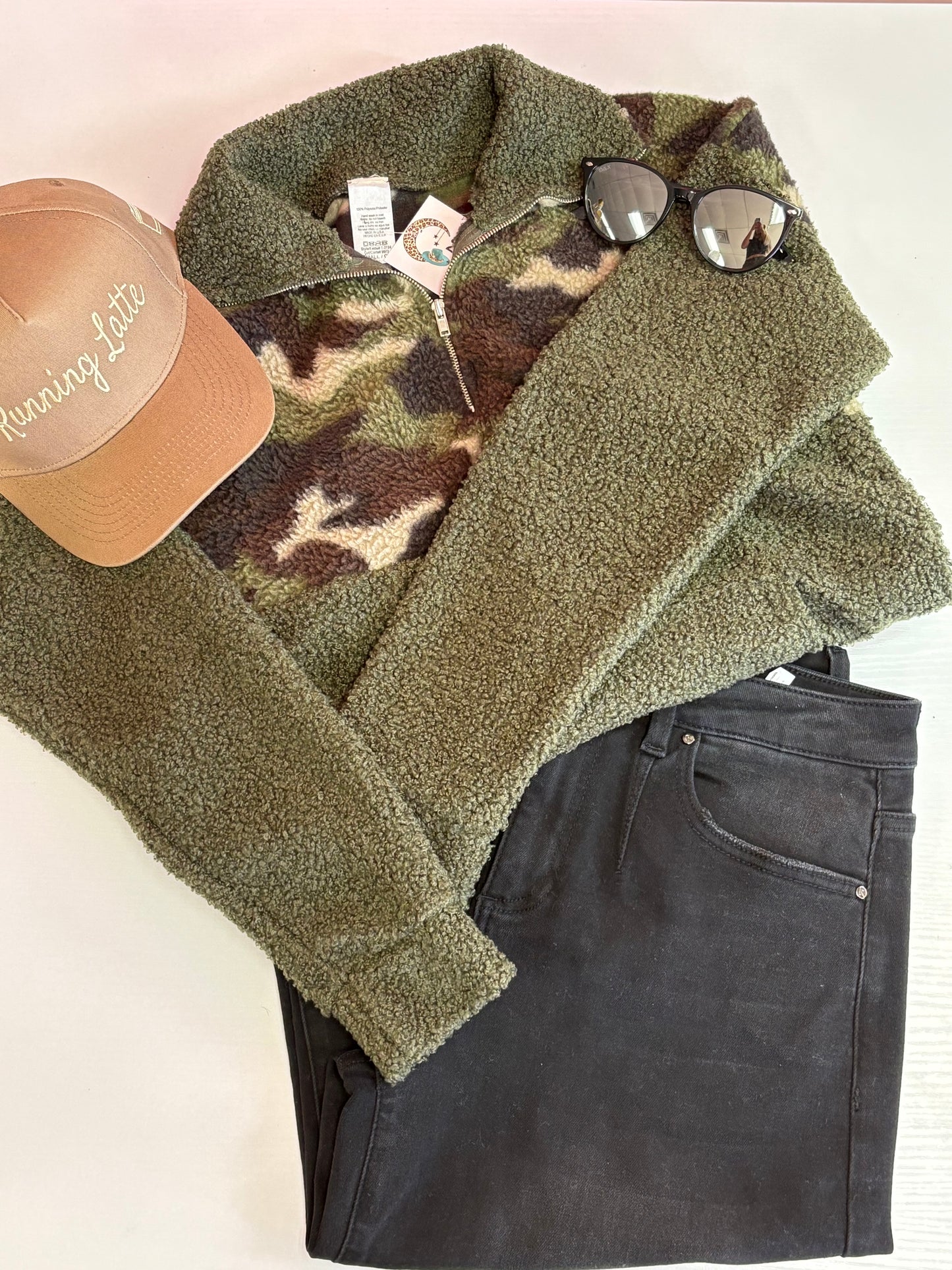 Camo Sherpa quarter zip hoodie