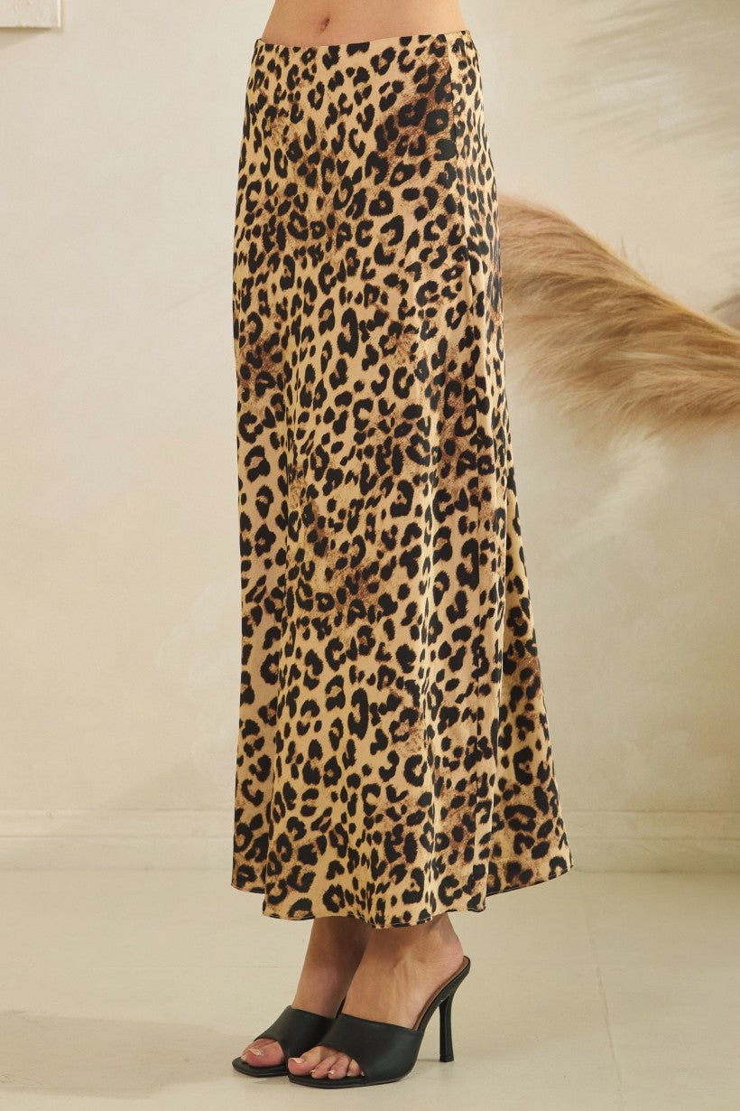 DARK LEOPARD SATIN SKIRT
