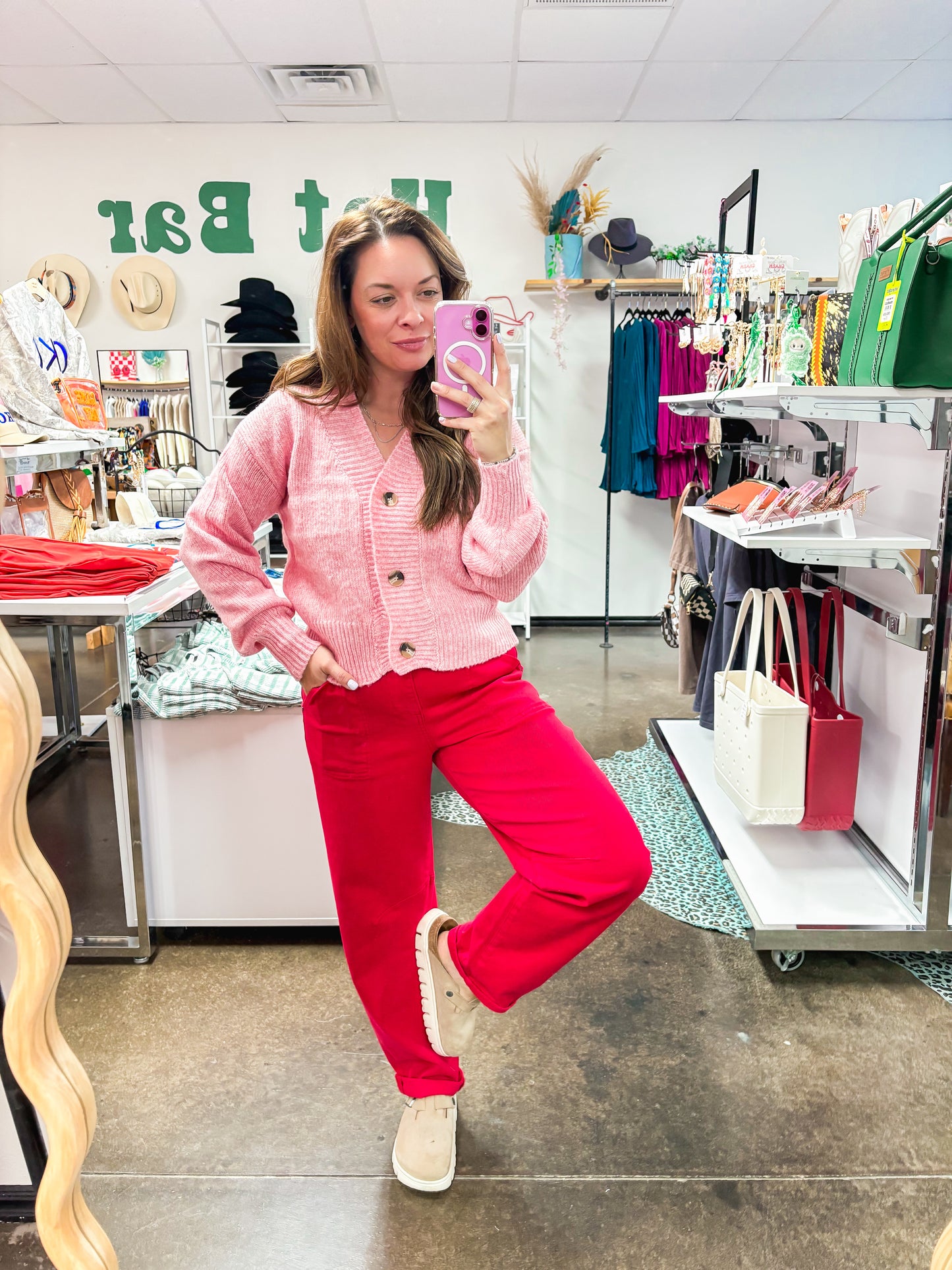 Rose pink cardigan sweater