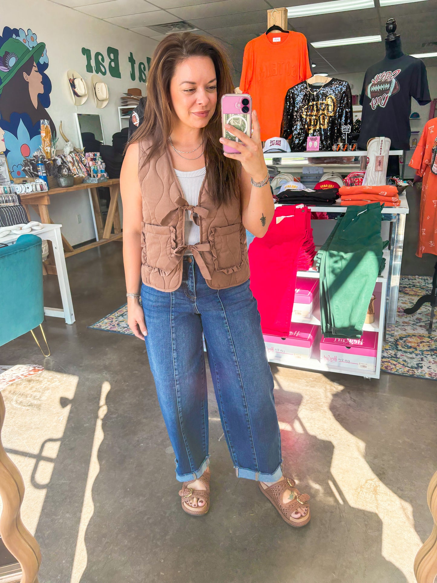 Quilted Vest With Tie-Front And Patch Pockets