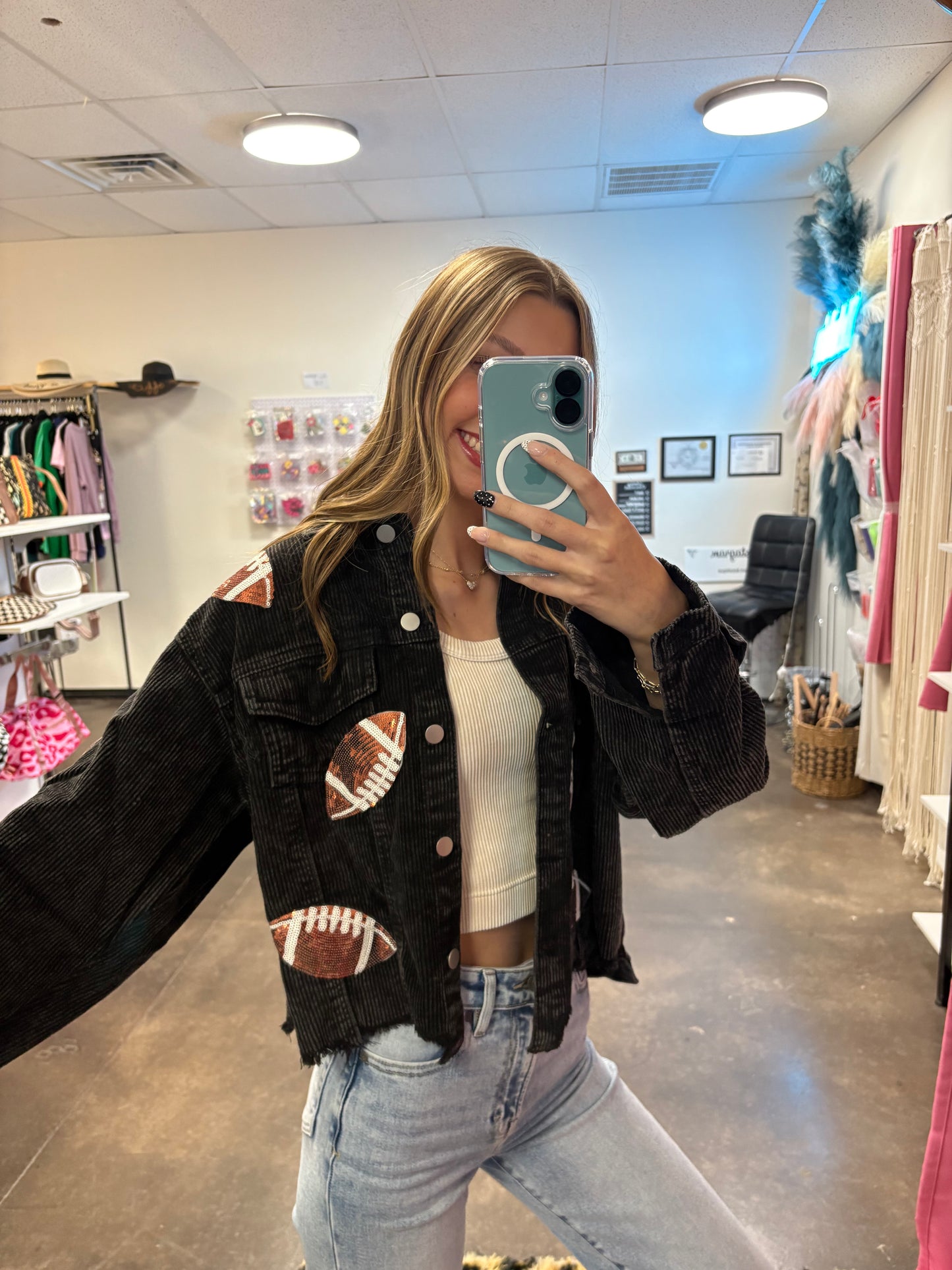 DISTRESSED RIBBED FOOTBALL JACKET