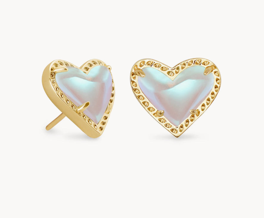 Ari Heart Gold Stud Earrings in Dichroic Glass