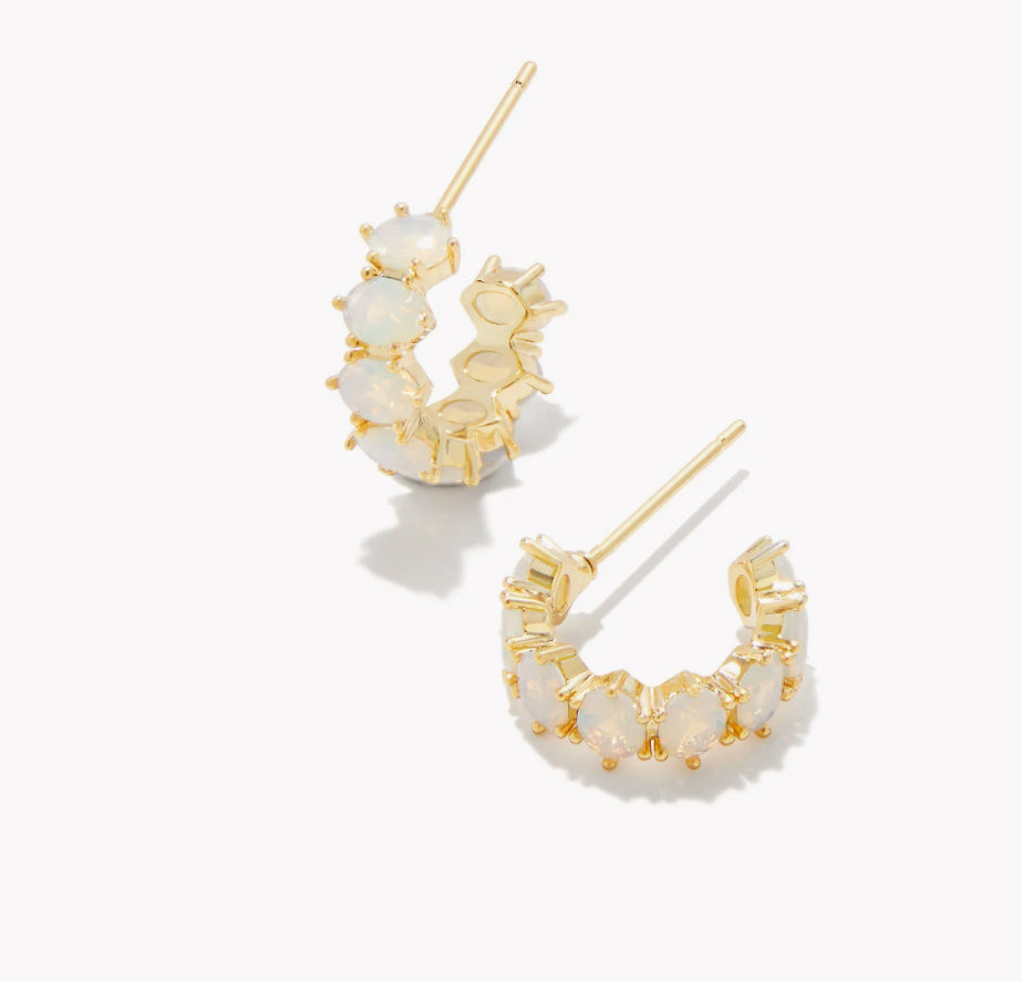 Cailin Gold Huggie Earrings in White Iridescent Crystal