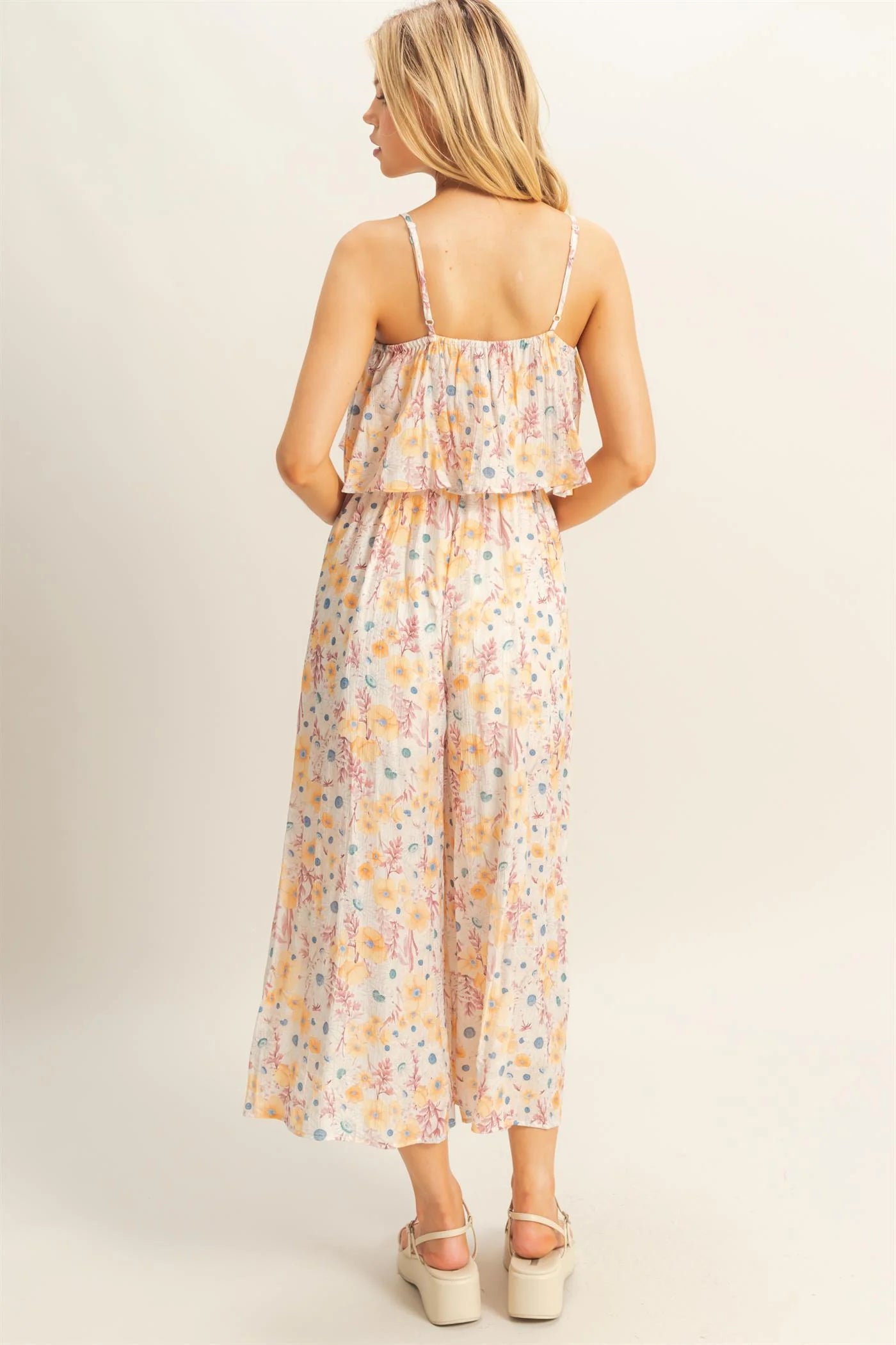 Floral Overlay Bodice Cropped Jumpsuit