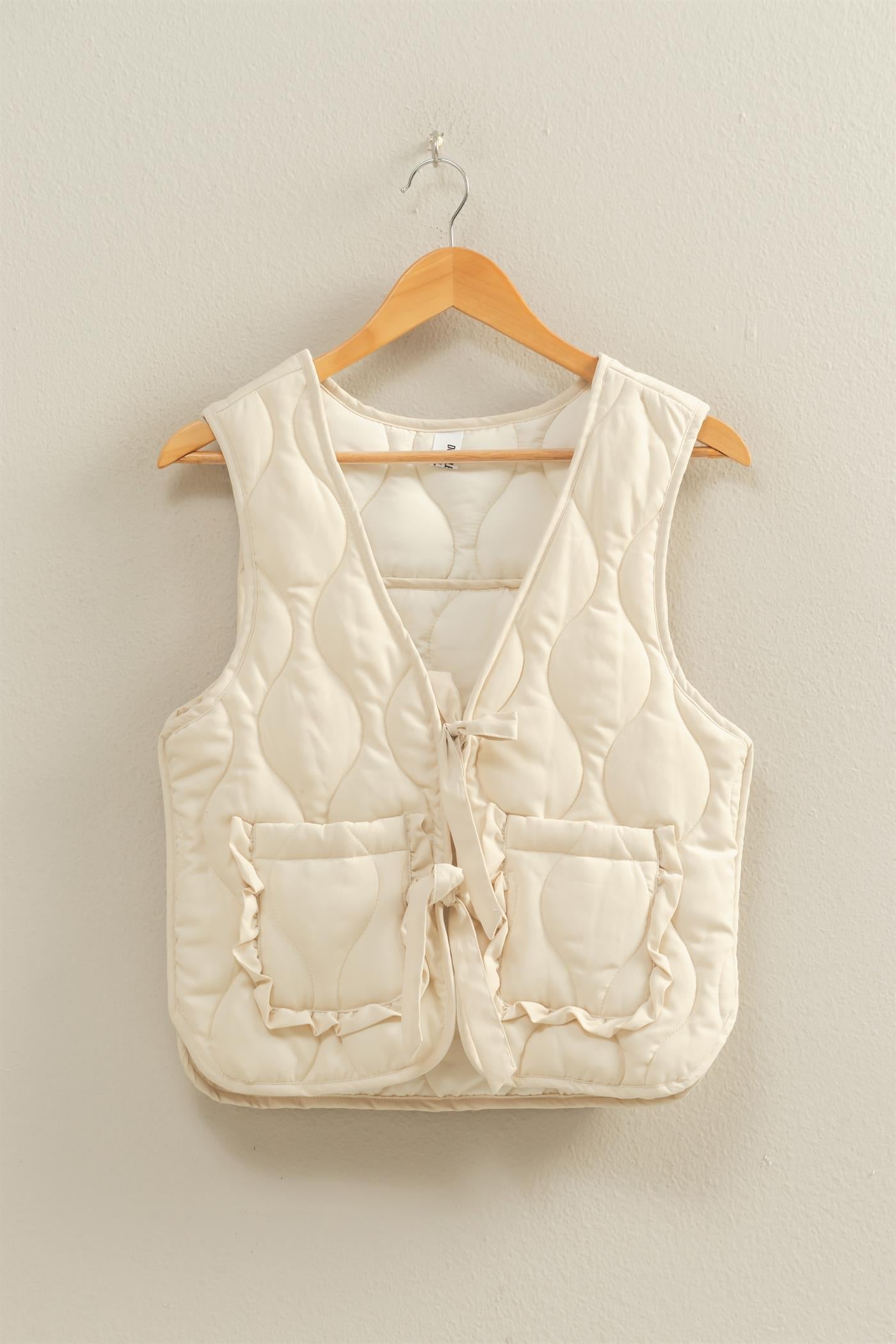 Quilted Vest With Tie-Front And Patch Pockets
