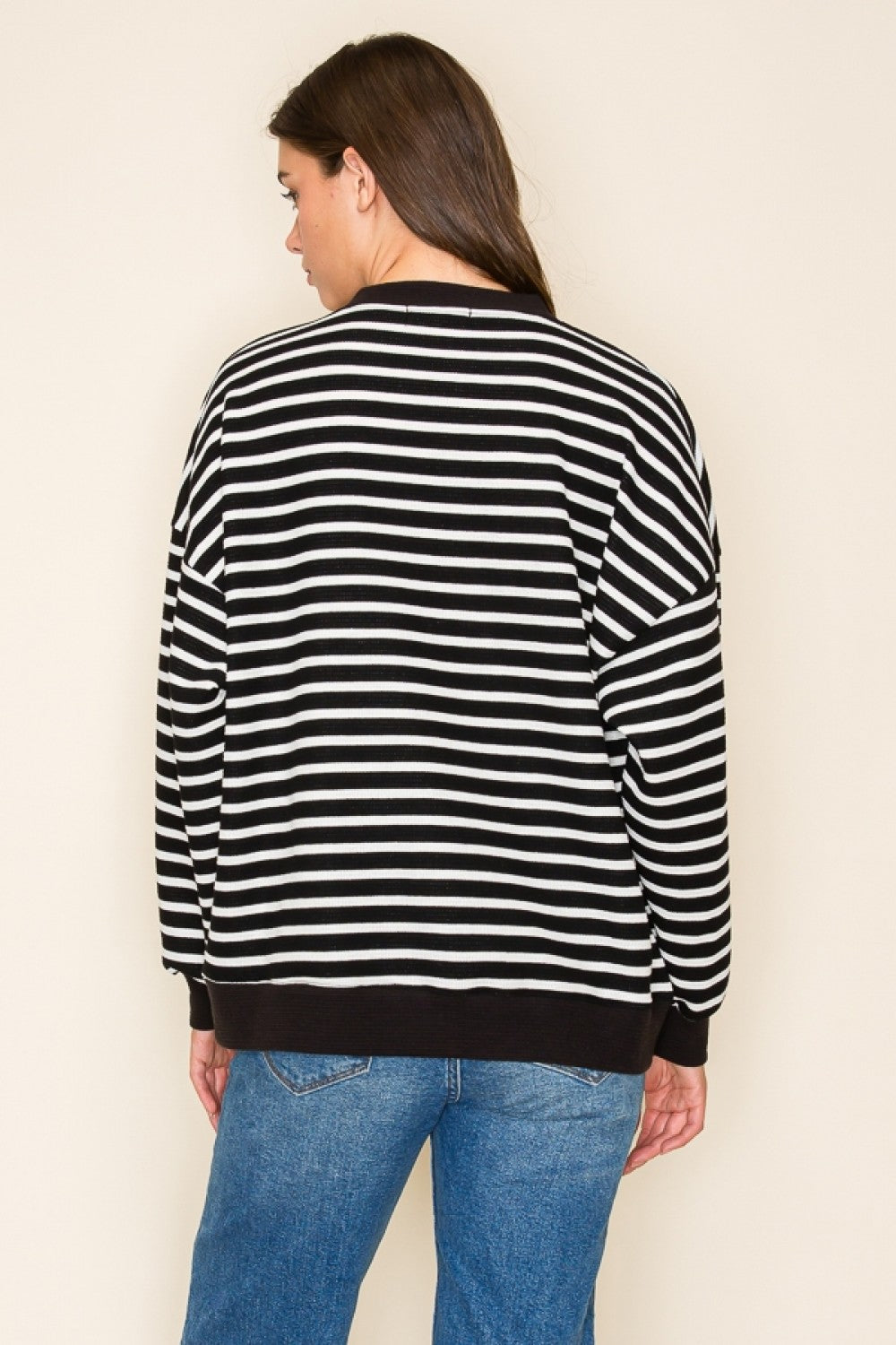 "MERRY" STRIPE L/S GRAPHIC CLOUDY KNIT SWEATSHIRT