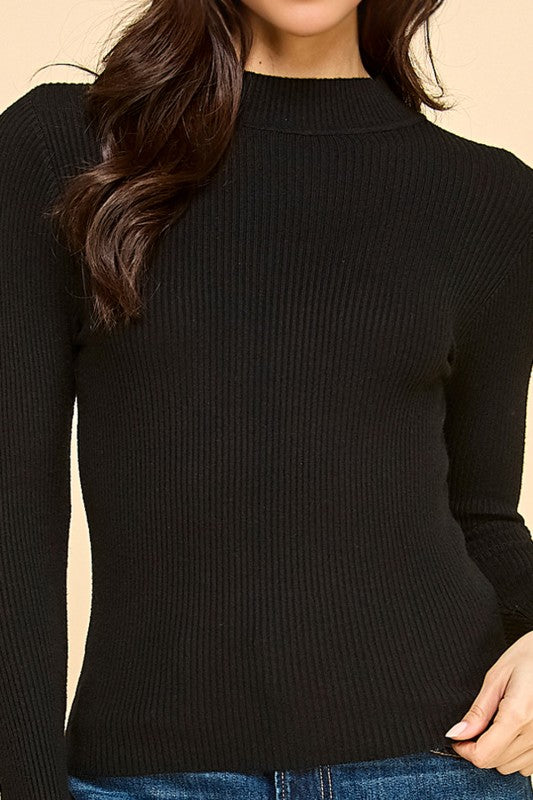 Black Classic Mock Neck Long Sleeve Knit Sweater