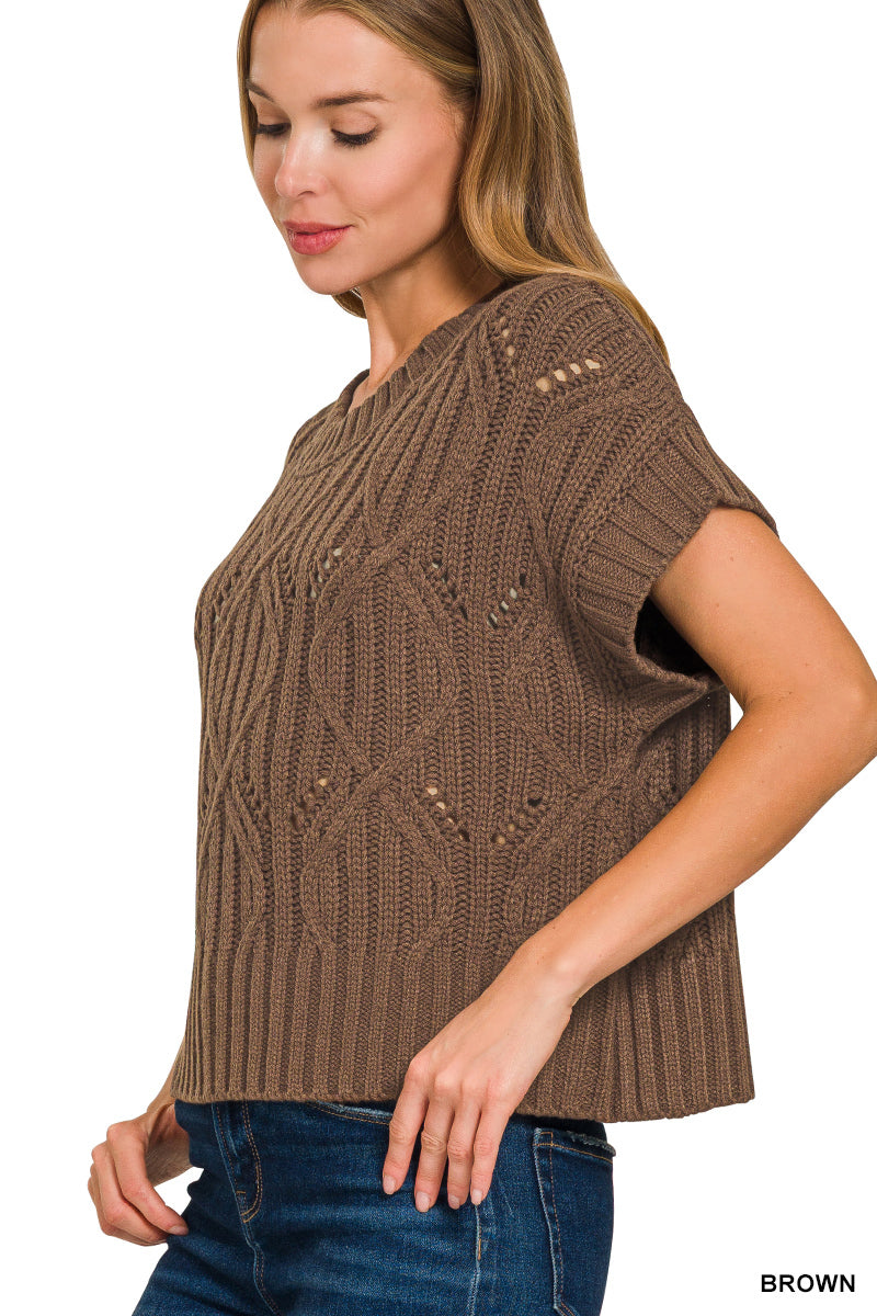 Deep camel short sleeve sweater