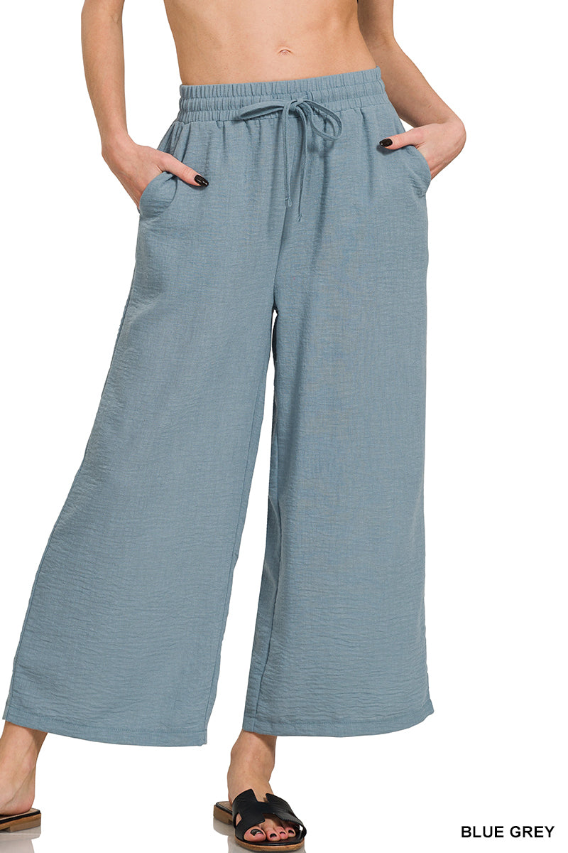 Blue grey woven cropped waist pants