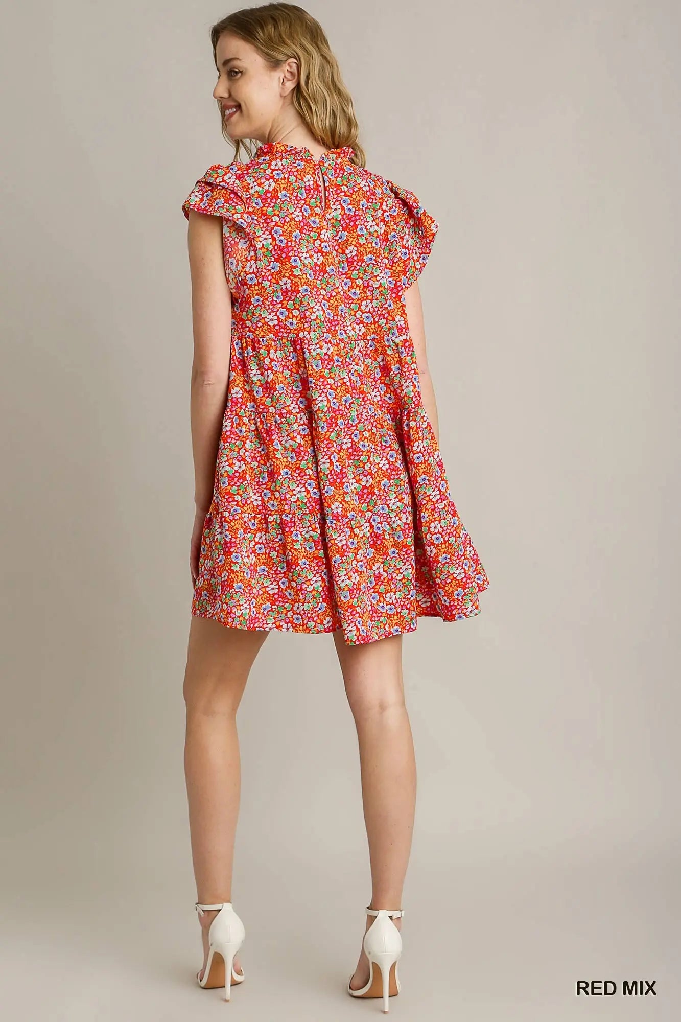 Red floral print mini dress