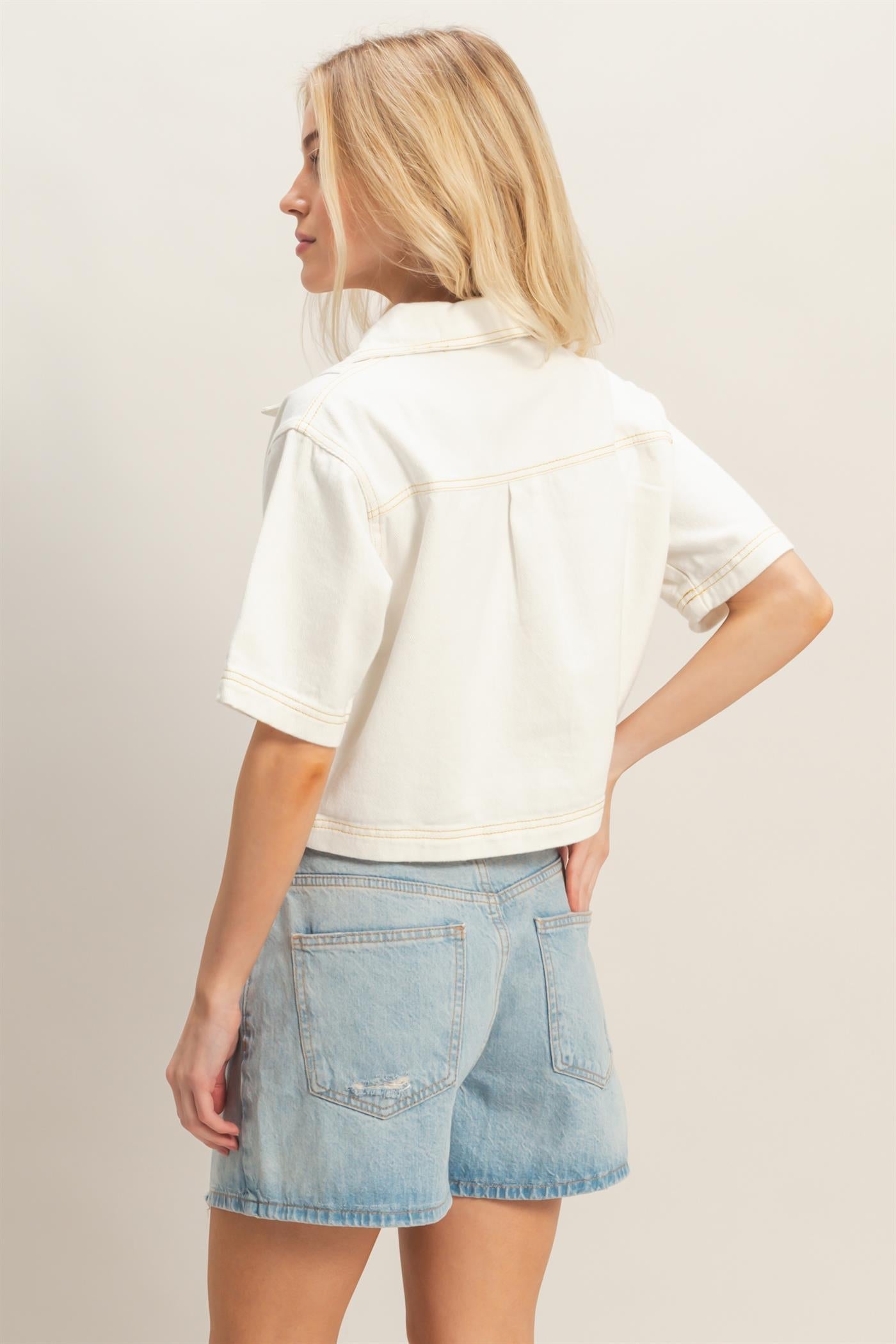Denim V-Neck Cropped Top