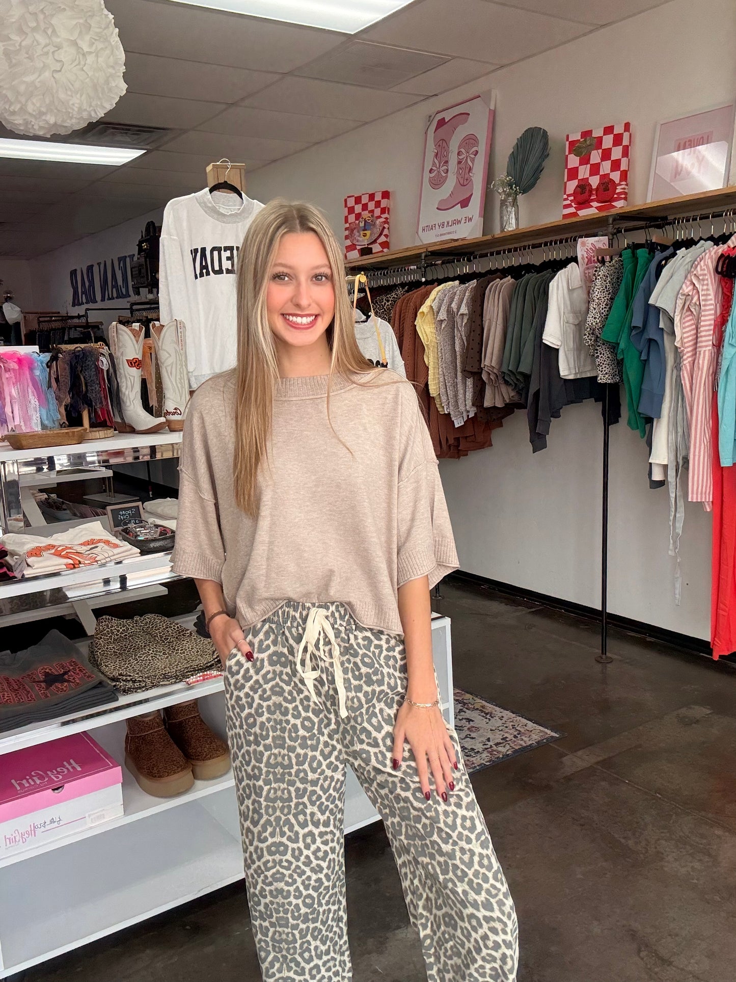 Leopard Wide Leg Pants/ CREAM