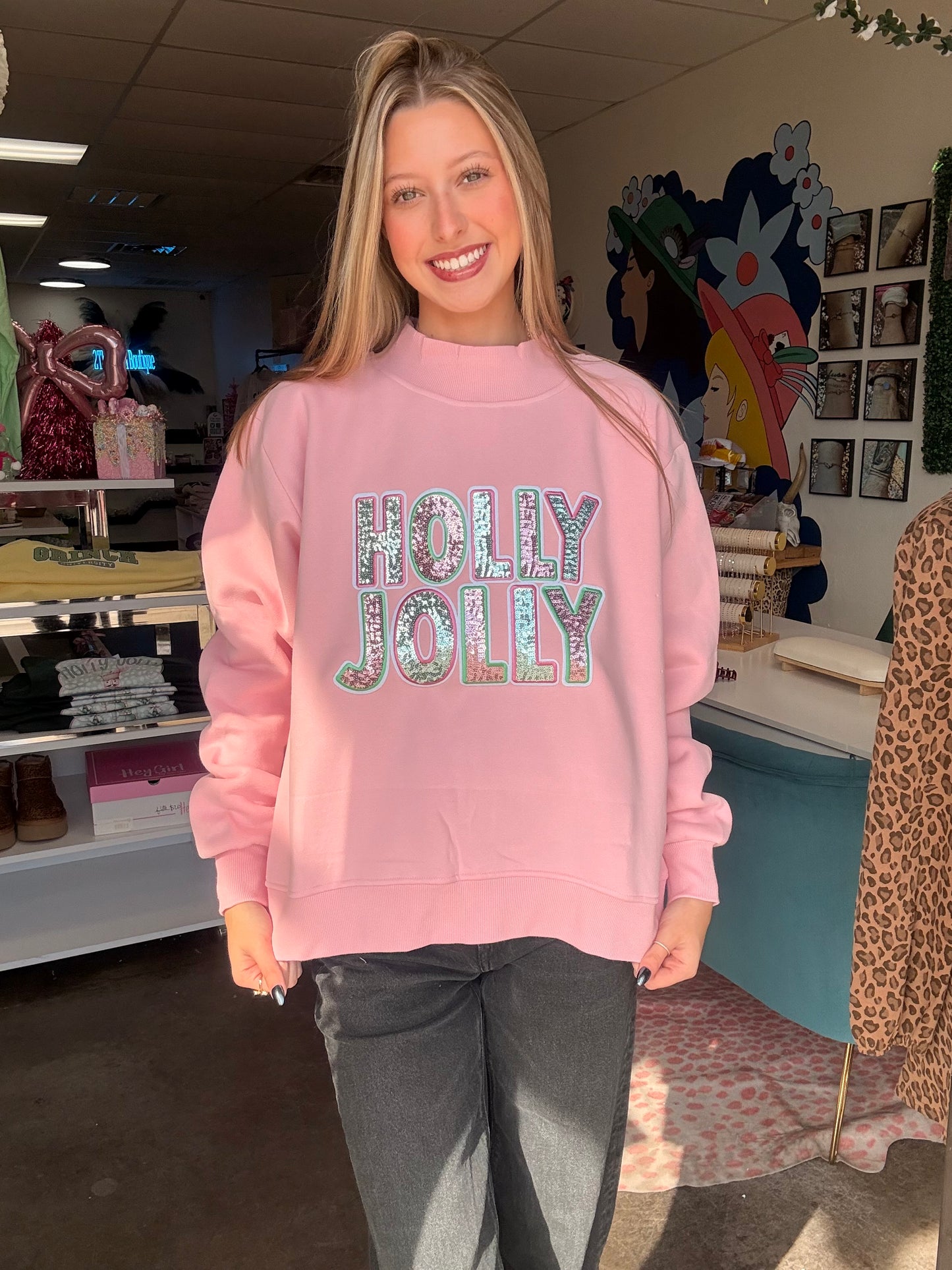 “Holly Jolly” Mockneck/ PINK