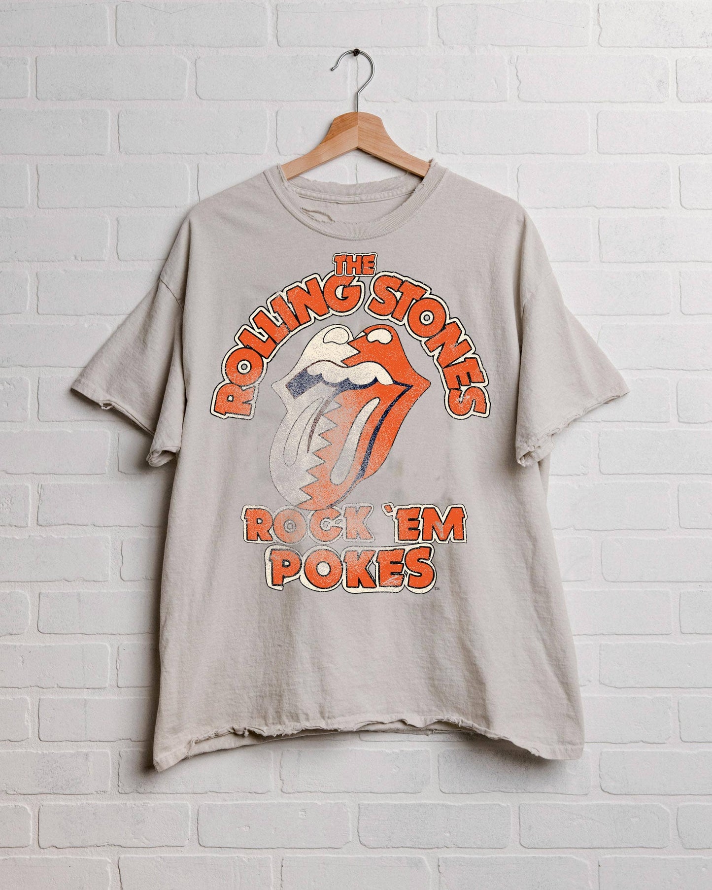 Rolling Stones Rock Em OSU Cowboys Off White Thrifted Tee