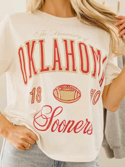 OU Oklahoma Sooners Wave Arch Off White Thrifted Tee