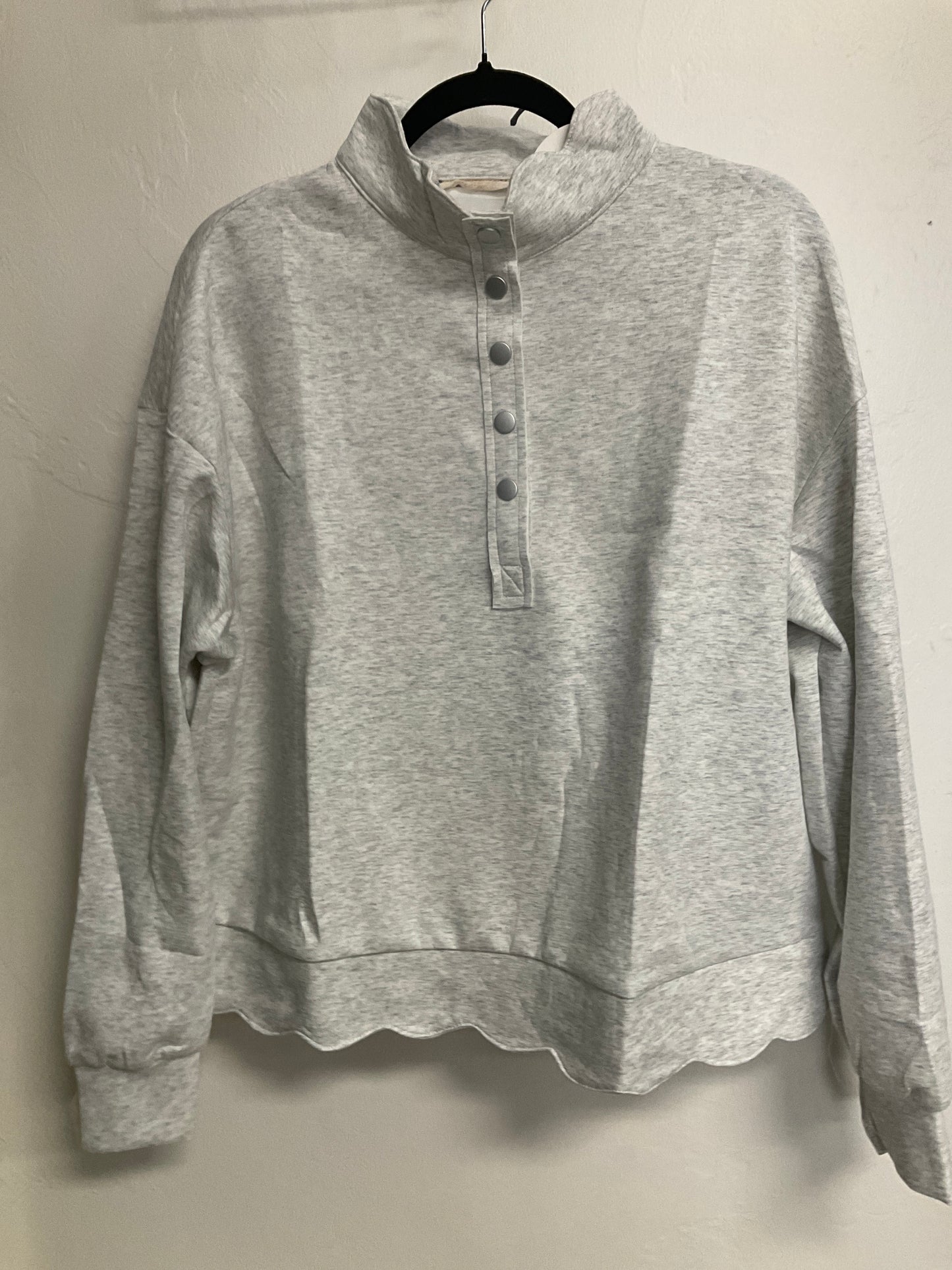 Grey Luxeknit Scallop Hem Snap Pullover
