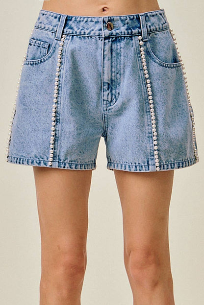 PEARL DENIM SHORTS WITH WASHING DETAIL: DENIM / S