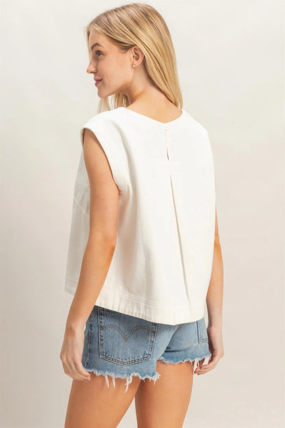 White Sleeveless Denim Top