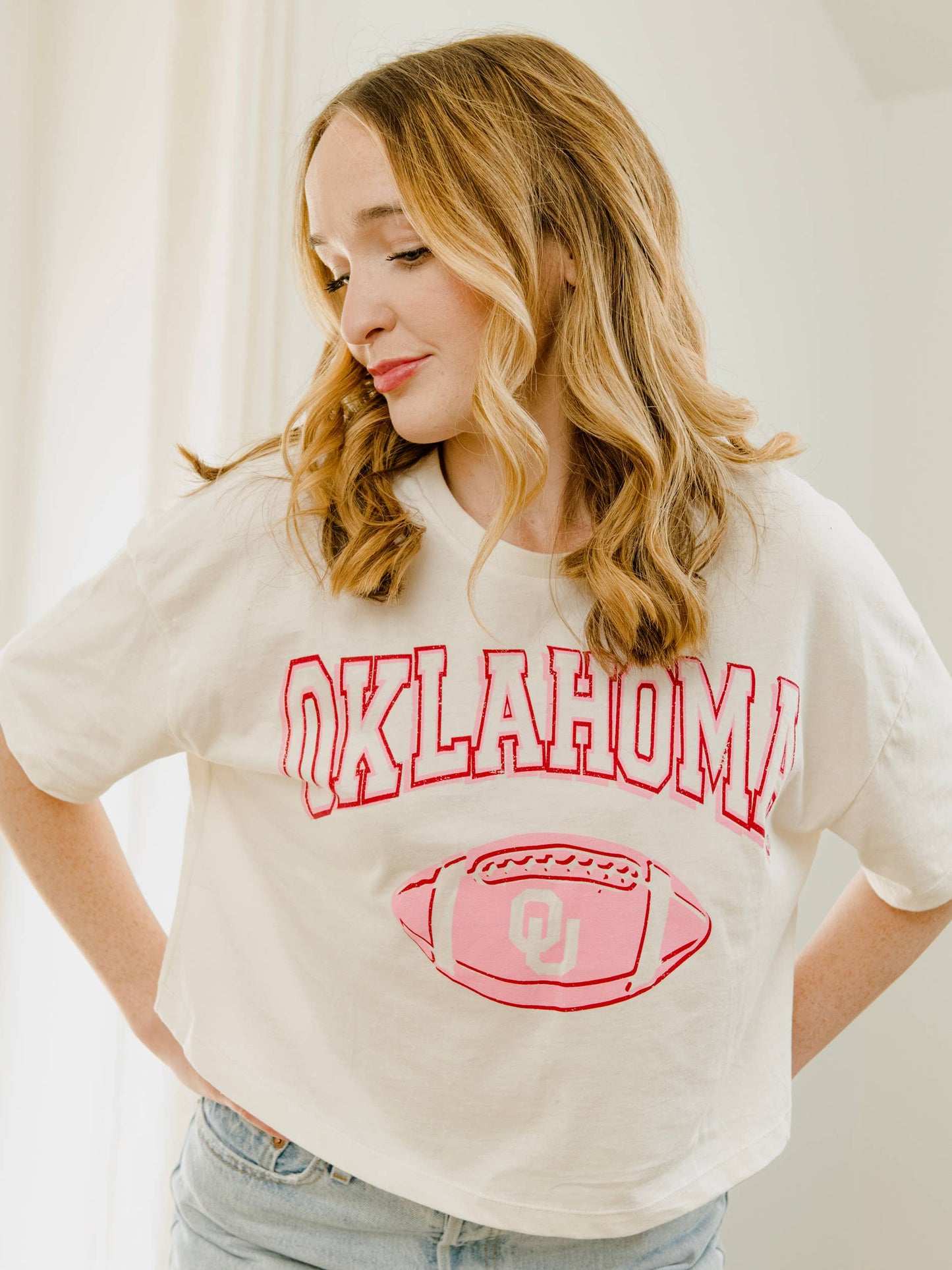 OU Sooners Wonka Football Off White Cropped Tee