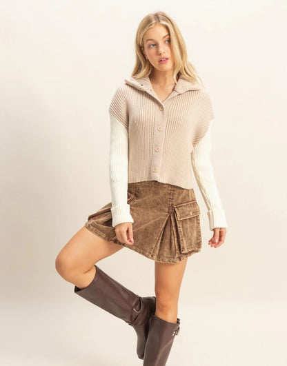 Contrasting Sleeves Sweater Cardigan