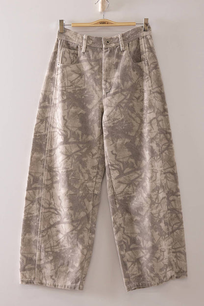 Allover Print Barrel Pants: CAMO BRANCH