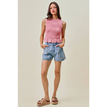 PEARL DENIM SHORTS WITH WASHING DETAIL: DENIM / S
