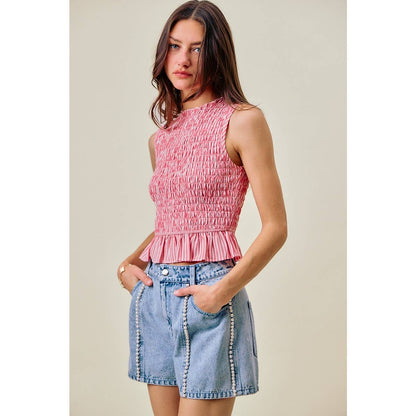 PEARL DENIM SHORTS WITH WASHING DETAIL: DENIM / S