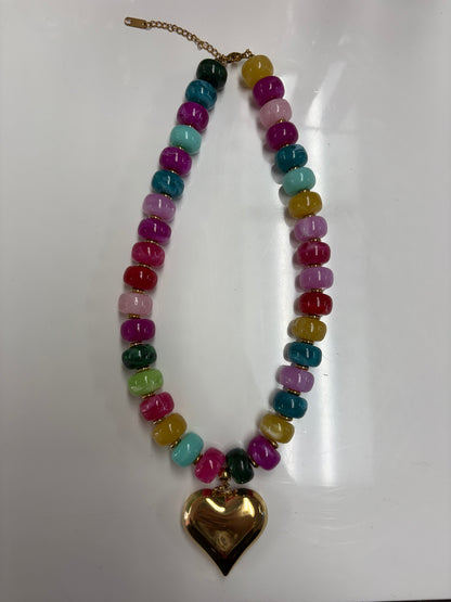 Chunky Beaded Heart Necklace