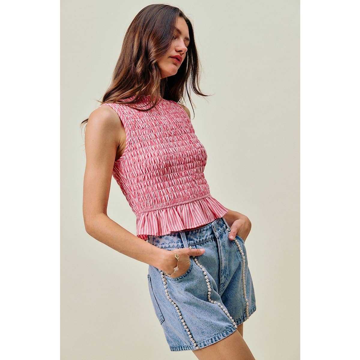 PEARL DENIM SHORTS WITH WASHING DETAIL: DENIM / S