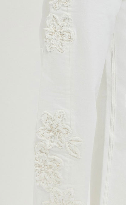 TUMMY CONTROL SLOUCHY BARREL FIT FLORAL PATCH DETAILS JEANS