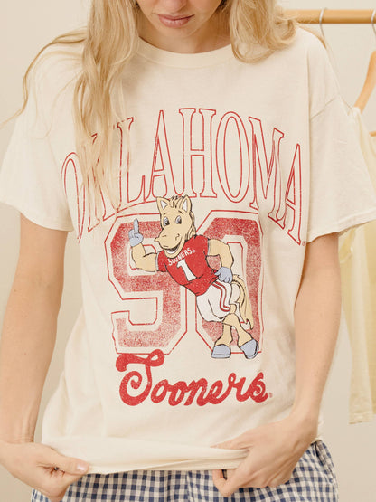 OU Oklahoma Sooners Club Mascot Off White Thrifted Tee