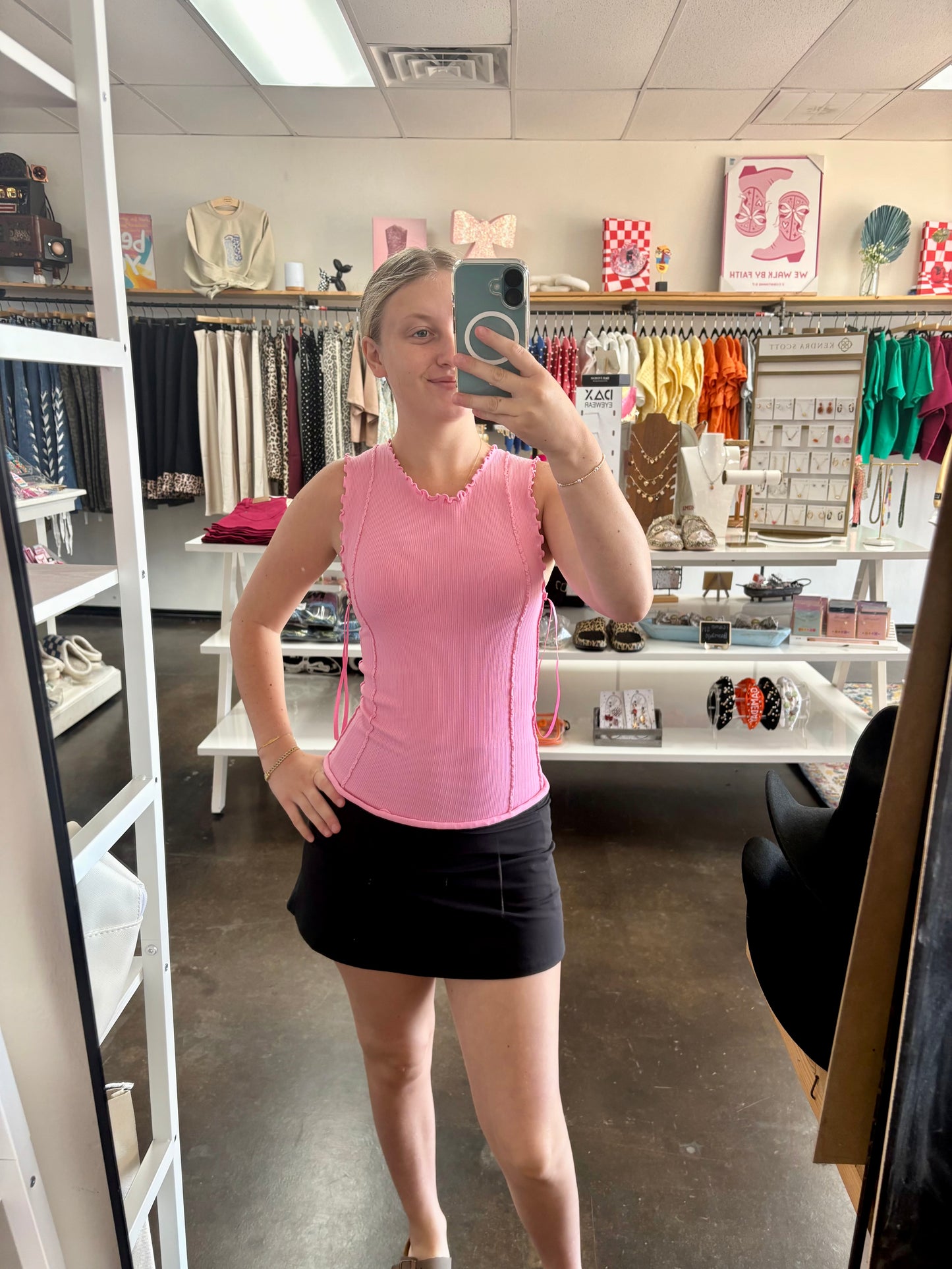 Pink ribbed tank top