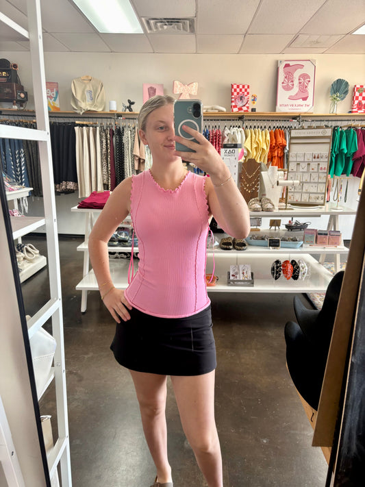 Pink ribbed tank top
