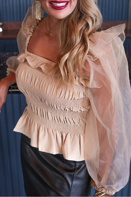 Tan Smocked Top