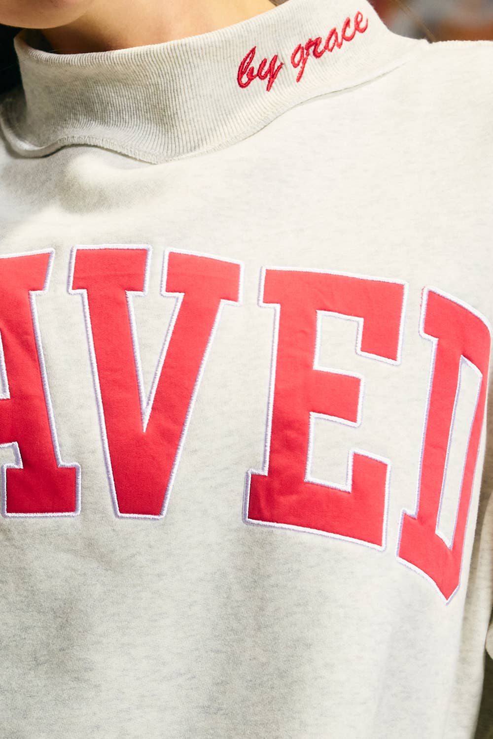SAVED Embroidered "SAVED" Mock Neck Sweatshirt: Ash Grey