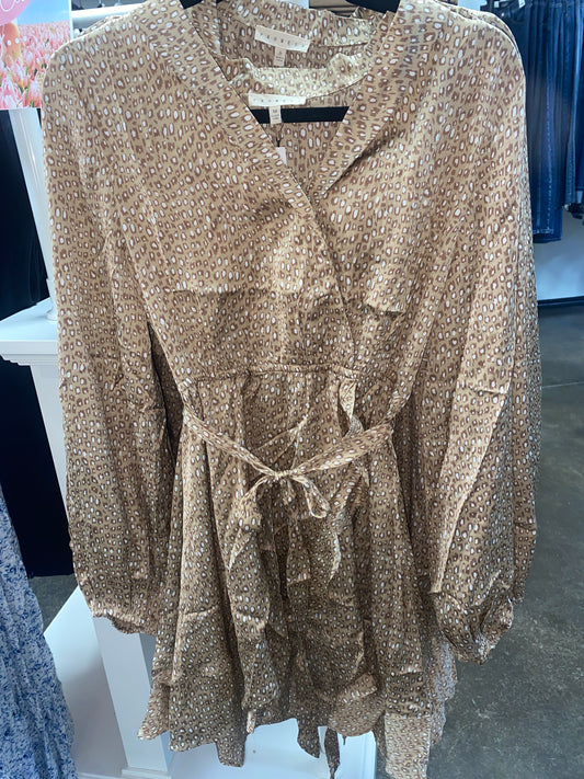 animal-print satin mini dress in sand