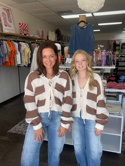 Striped V-Neck Sweater Cardigan