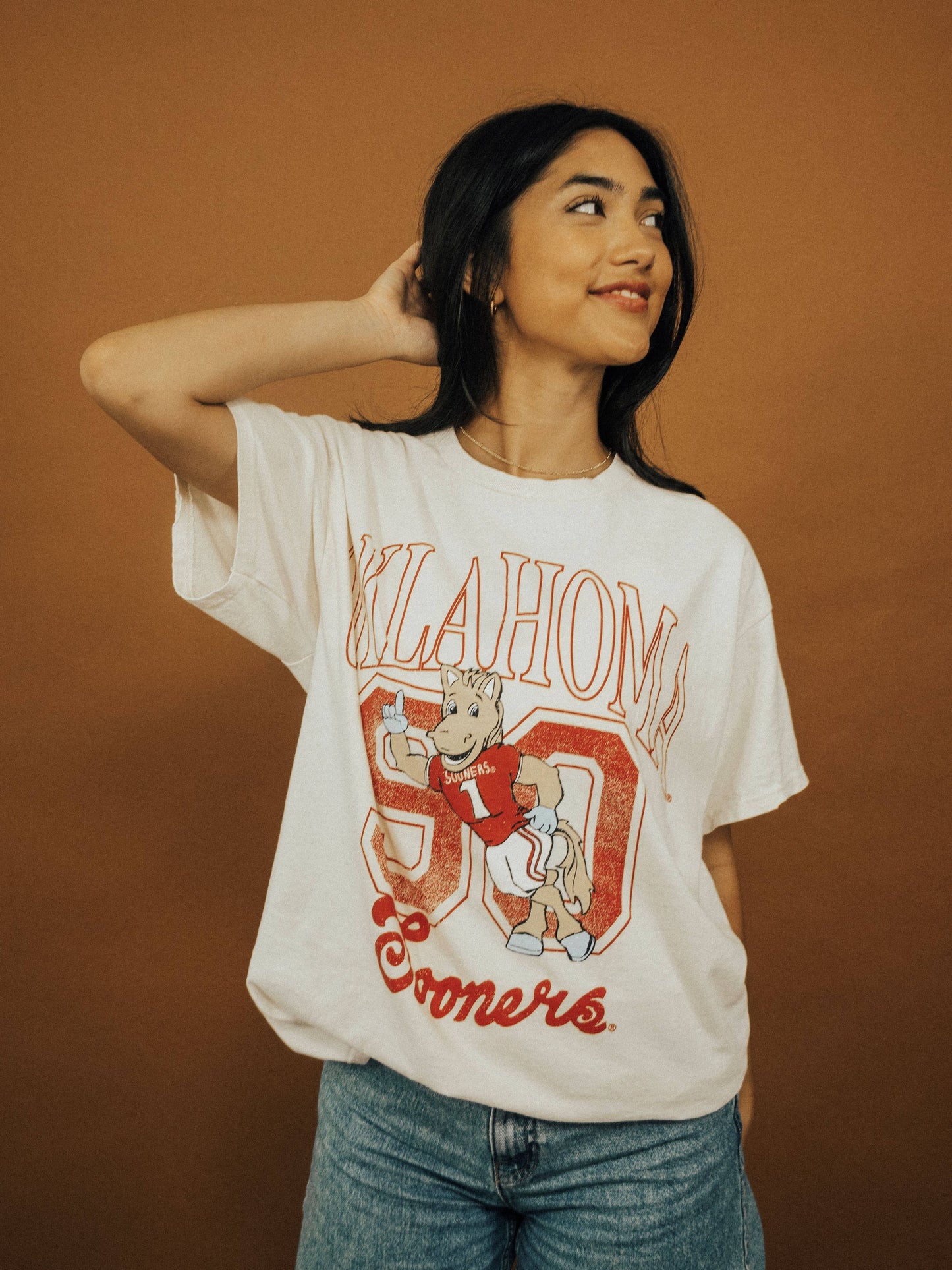 OU Oklahoma Sooners Club Mascot Off White Thrifted Tee