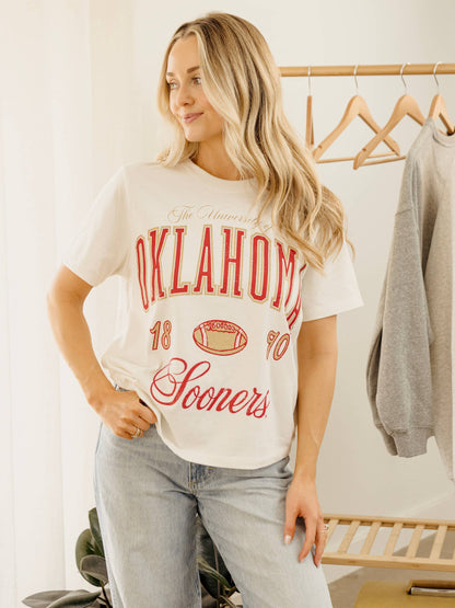 OU Oklahoma Sooners Wave Arch Off White Thrifted Tee