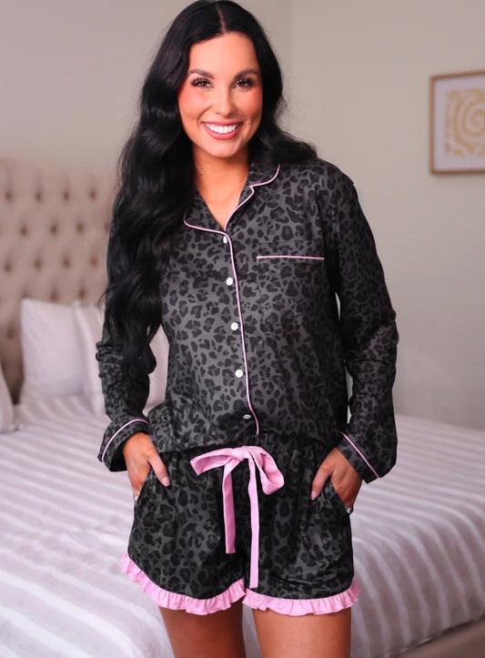 Smokey Leopard Ruffle Pajama Set