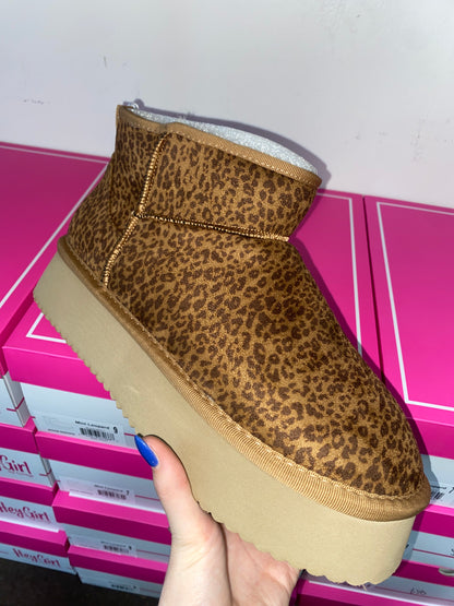 Brown Leopard Platform Mini Booties