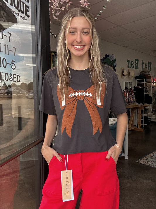 Football Bow Puff Crop Tee
