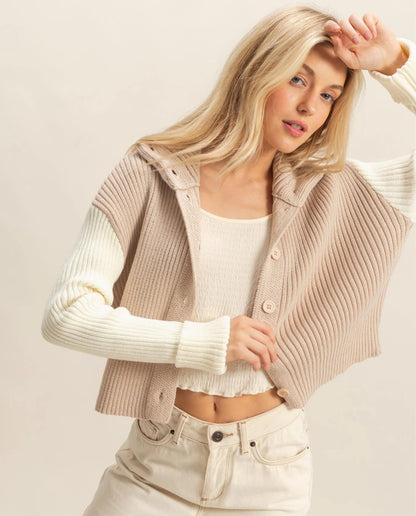 Contrasting Sleeves Sweater Cardigan