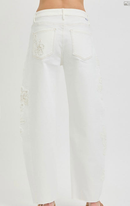 TUMMY CONTROL SLOUCHY BARREL FIT FLORAL PATCH DETAILS JEANS