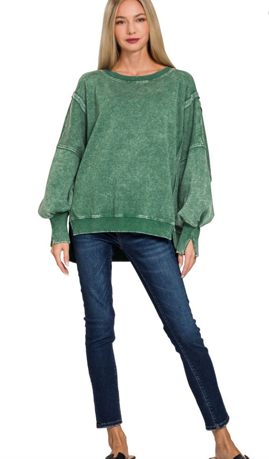 Acid Washed Batwing Sleeve Fleece Sweatshirts