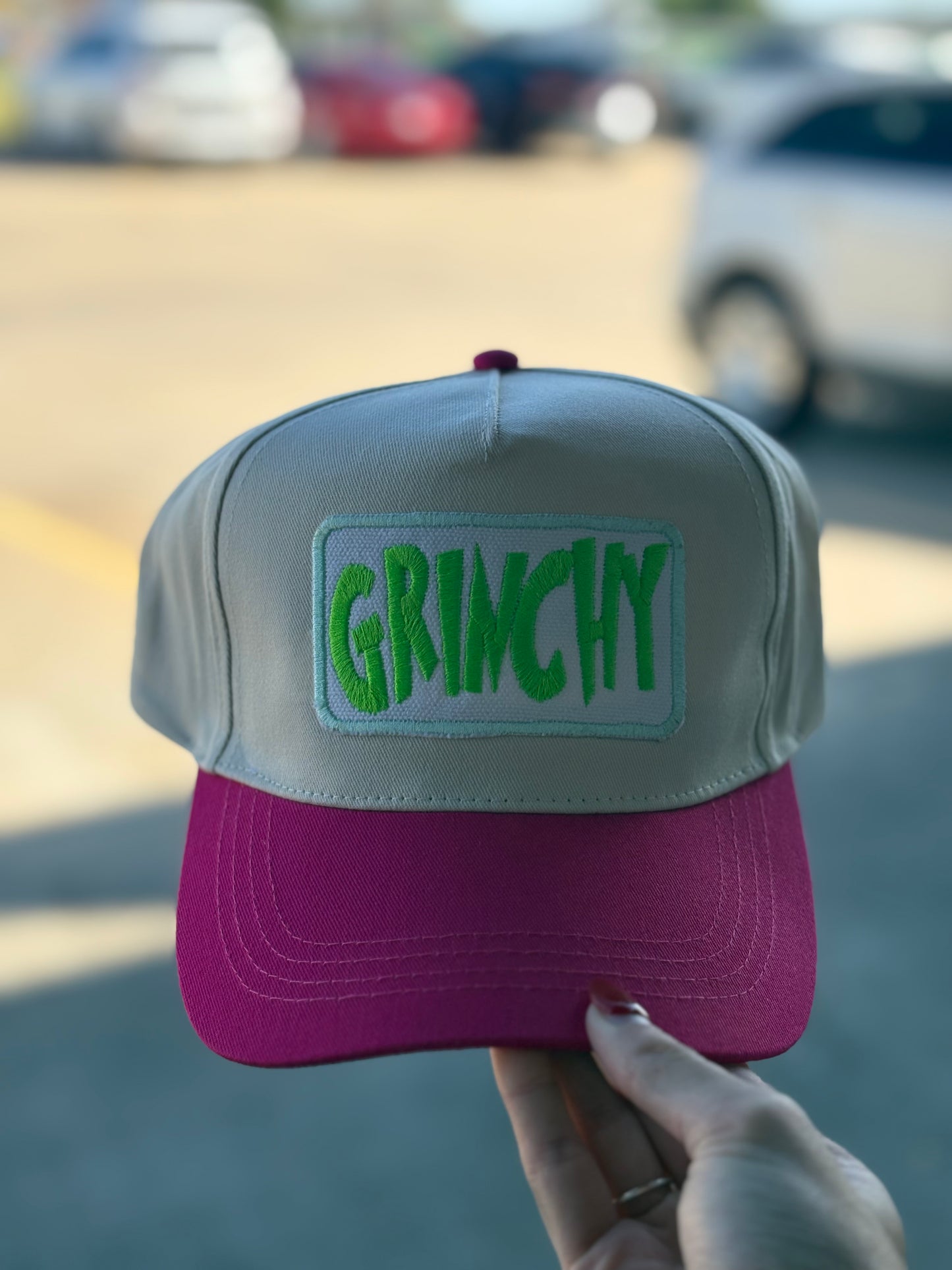 “GRINCHY” pink & green hat
