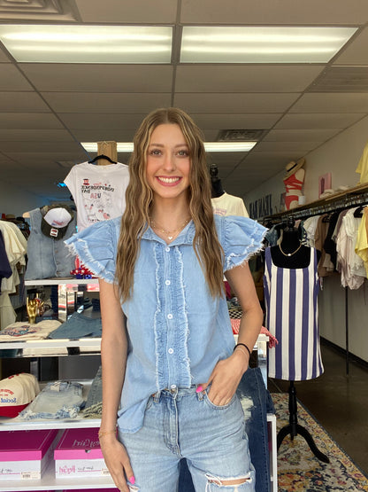 Denim ruffle top