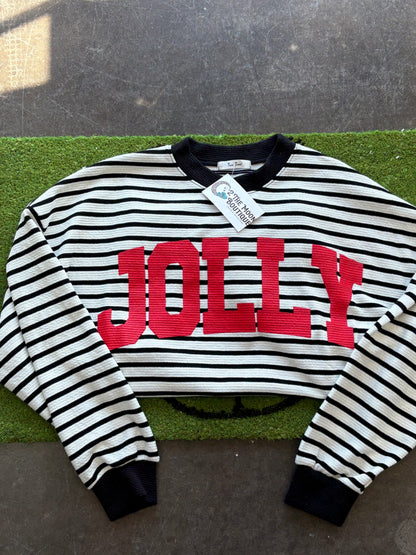 “JOLLY” STRIPE L/S GRAPHIC CLOUDY KNIT SWEATSHIRT