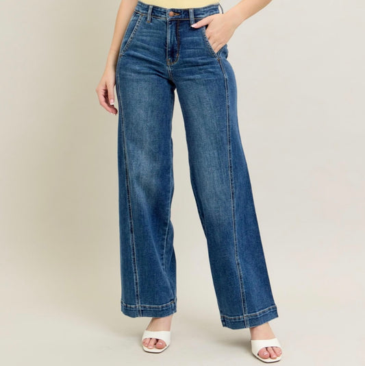 Dark Wash Judy Blue Wide Leg with Trimming