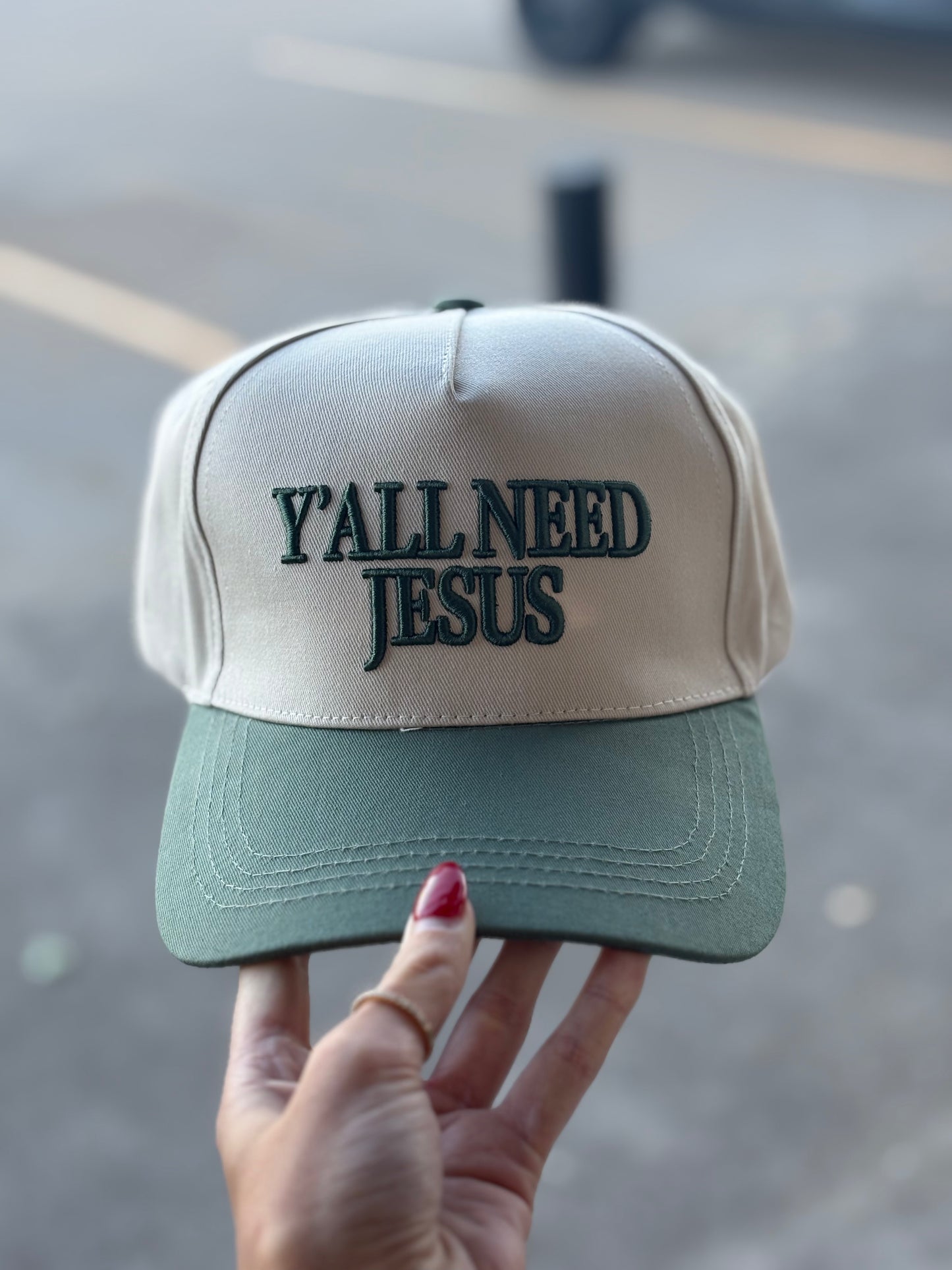“Y'ALL NEED JESUS” TWO TONE CANVAS COTTON CAP